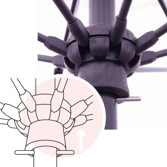 image of a manual lift galtech umbrella with a diagram of the same manual lift umbrella